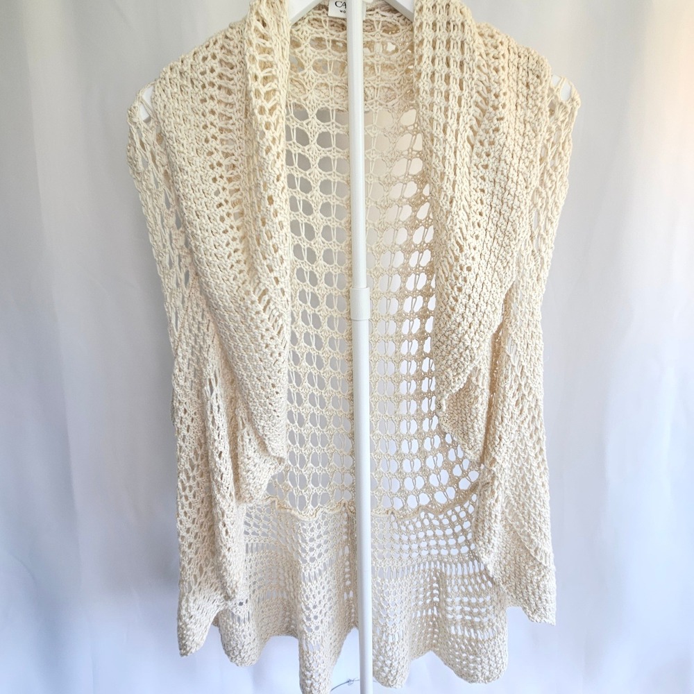 Cato Woman Crochet Knit Vest Cream Ivory Boho Festival Fairycore OSFM Lagenlook